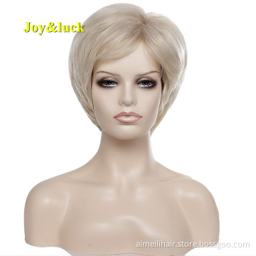 Woman 613 Blond Hair Wig for White Women Side Part Wholesale Wigs With Bangs Blonde Natural Straight Short Synthetic Hair Wigs